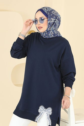 moda selvim بلوز كحلي 7095TEG847 - Thumbnail