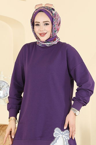 moda selvim Tunic 7095TEG847 Purple - Thumbnail