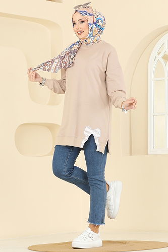 moda selvim Tunic 7095TEG847 Stone - Thumbnail