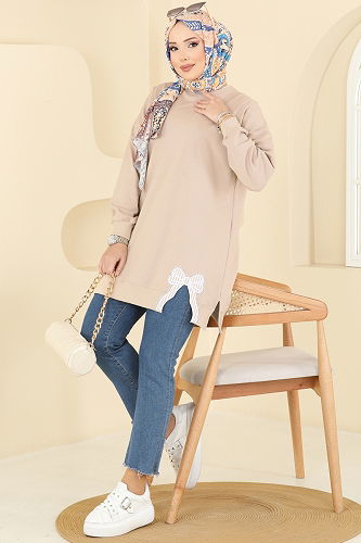 moda selvim بلوز بيج 7095TEG847 - Thumbnail