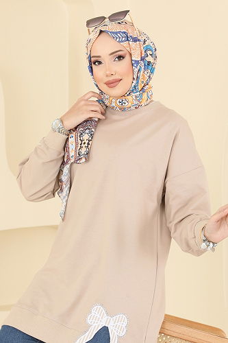 moda selvim بلوز بيج 7095TEG847 - Thumbnail