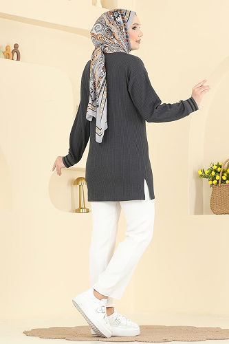 moda selvim بلوز رمادي غامق 709PM271 - Thumbnail