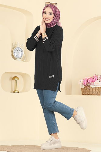 moda selvim بلوز أسود 709PM271 - Thumbnail