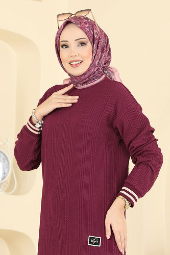 moda selvim Tunic 709PM271 Burgundy - Thumbnail