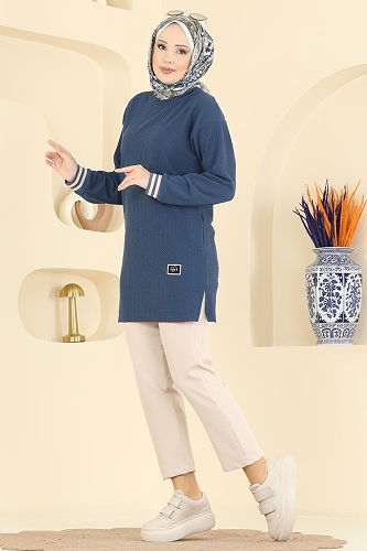 moda selvim Tunic 709PM271 Indigo - Thumbnail