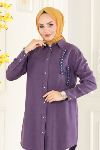 moda selvim Tunic 7136MGZ859 Dark Lilac - Thumbnail