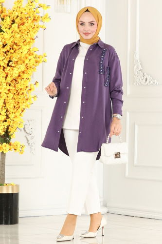 moda selvim Tunic 7136MGZ859 Dark Lilac - Thumbnail