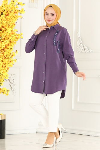 moda selvim Tunic 7136MGZ859 Dark Lilac - Thumbnail