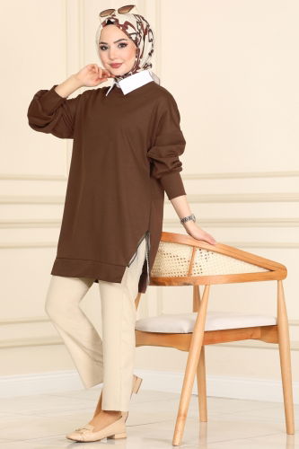 moda selvim Tunic 7220AYD574 Brown - Thumbnail