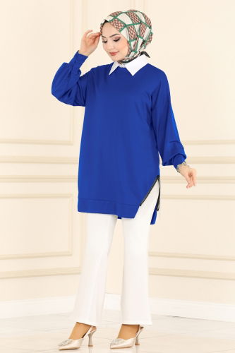 moda selvim Tunic 7220AYD574 Saxe - Thumbnail