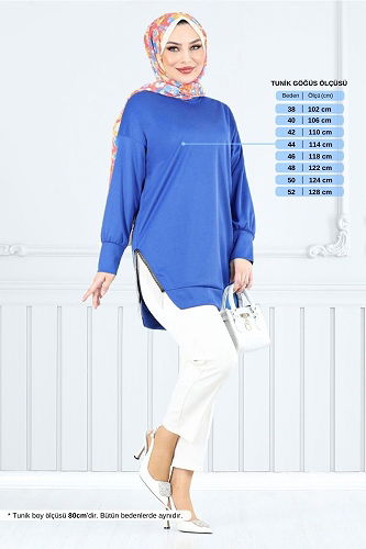 moda selvim بلوز نيلي 7220AYD969-M - Thumbnail