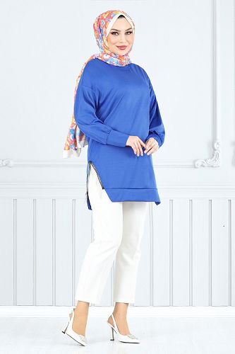 moda selvim بلوز نيلي 7220AYD969-M - Thumbnail