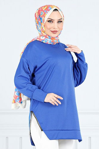 moda selvim بلوز نيلي 7220AYD969-M - Thumbnail