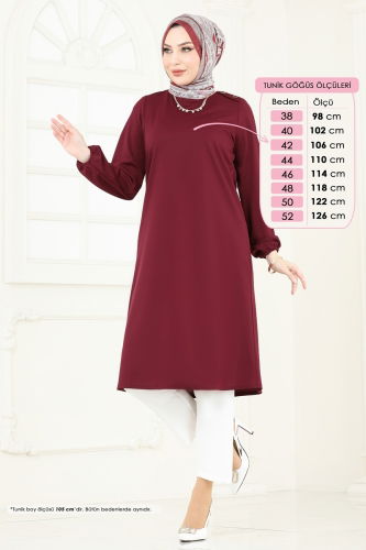 moda selvim Tunic 7777MH427 Burgundy - Thumbnail