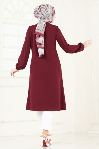 moda selvim Tunic 7777MH427 Burgundy - Thumbnail