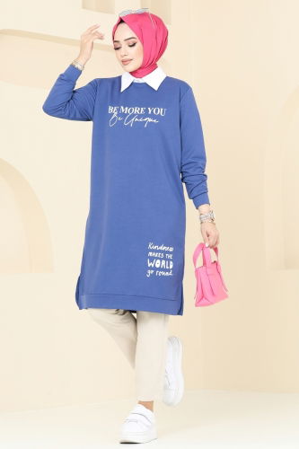 moda selvim Tunic 786OZN1046 Indigo - Thumbnail