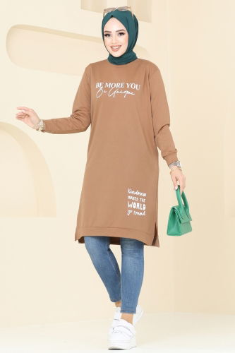 moda selvim Tunic 786OZN1046 Latte - Thumbnail