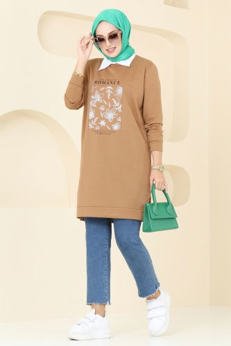 moda selvim Tunic 787OZN1046 Latte - Thumbnail