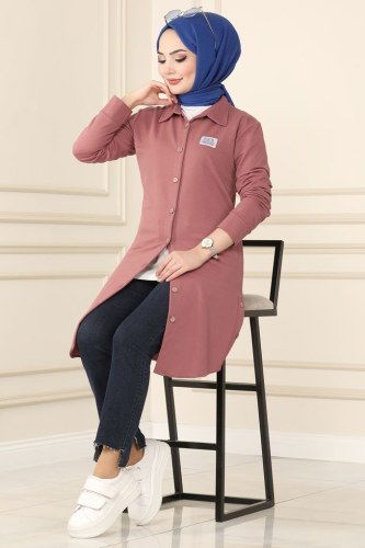 moda selvim 7886AYD574 الزهري بلوز طويل - Thumbnail