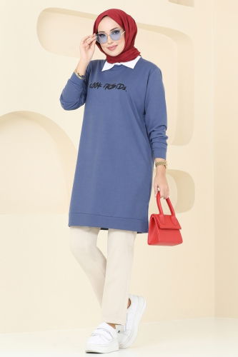 moda selvim Tunic 788OZN1046 Indigo - Thumbnail