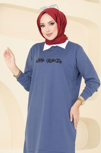 moda selvim Tunic 788OZN1046 Indigo - Thumbnail