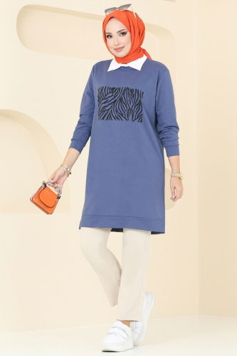 moda selvim Tunic 789OZN1046 Indigo - Thumbnail