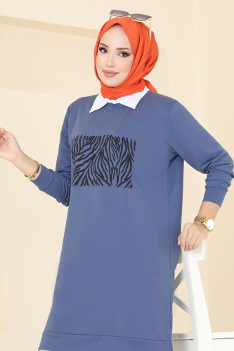 moda selvim Tunic 789OZN1046 Indigo - Thumbnail