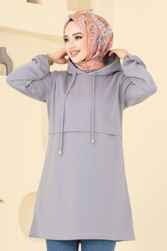 moda selvim Tunic 806OZN1046 Gray - Thumbnail