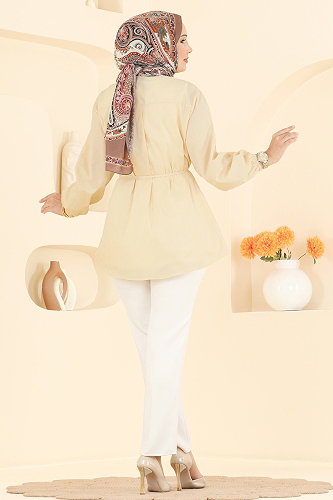 moda selvim Tunic 8080ERK1158 Cream - Thumbnail