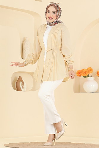 moda selvim بلوز كريمي 8080ERK1158 - Thumbnail