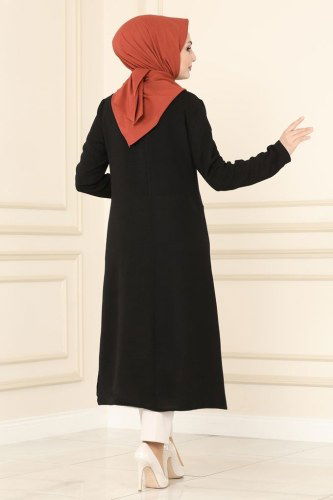 moda selvim 850S324 اسود بلوز طويل - Thumbnail