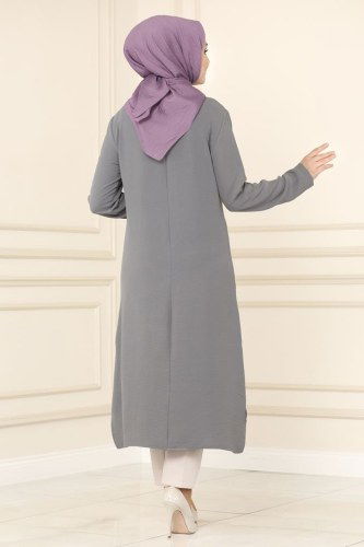 moda selvim 850S324 الفضي بلوز طويل - Thumbnail