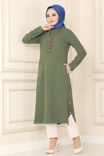 moda selvim Tunic 850S324 Khaki - Thumbnail