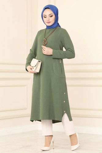 moda selvim 850S324 العفني بلوز طويل - Thumbnail