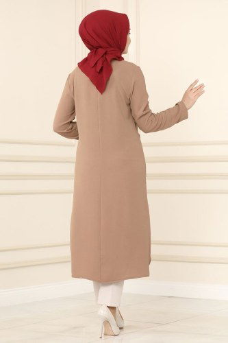 moda selvim 850S324 لحمي بلوز طويل - Thumbnail