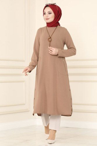 moda selvim 850S324 لحمي بلوز طويل - Thumbnail
