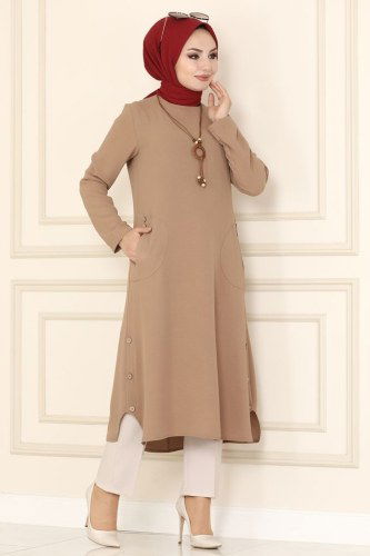 moda selvim 850S324 لحمي بلوز طويل - Thumbnail