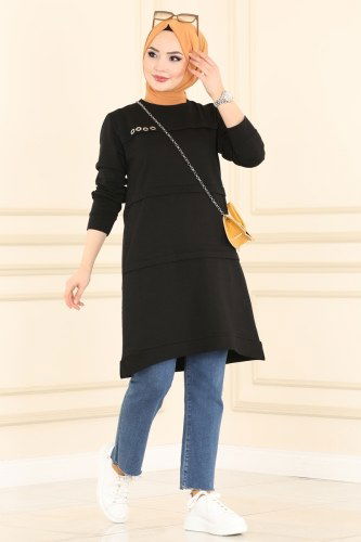 moda selvim Tunic 8842AYD574 Black - Thumbnail