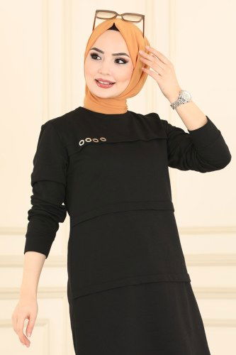 moda selvim Tunic 8842AYD574 Black - Thumbnail