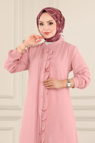 moda selvim 8912AYD574 الزهري بلوز طويل - Thumbnail
