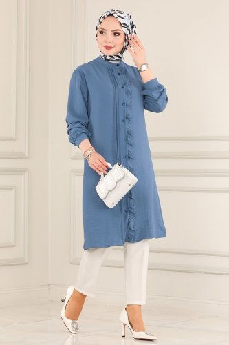 moda selvim 8912AYD574 ياقوتي بلوز طويل - Thumbnail