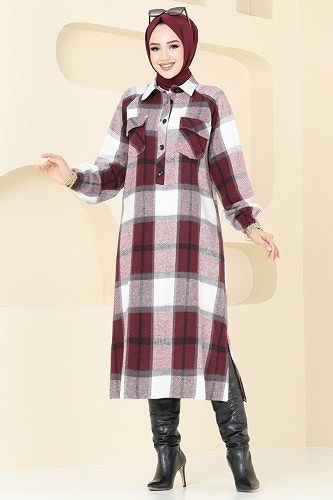 moda selvim Tunic 9003S324 Burgundy - Thumbnail