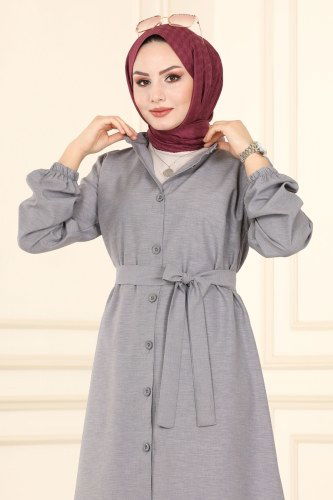 moda selvim 9015AKT473 الفضي بلوز طويل - Thumbnail