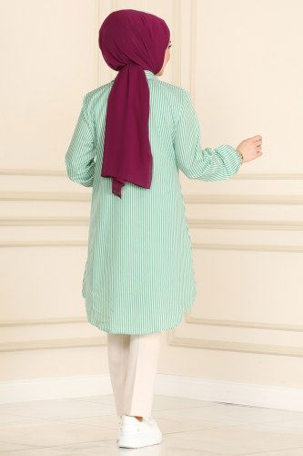 moda selvim 9016AKT473 اللون الأخضر بلوز طويل - Thumbnail