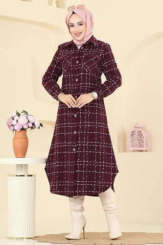 moda selvim Tunic 9052S324 Burgundy - Thumbnail