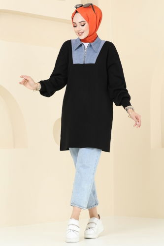 moda selvim Tunic 9551KL398 Black - Thumbnail