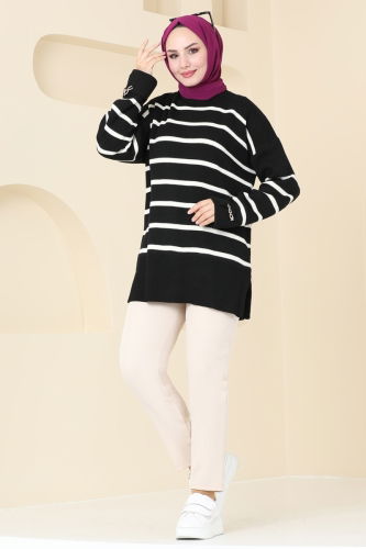 moda selvim Tunic 9565KL398 Black&Ecru - Thumbnail