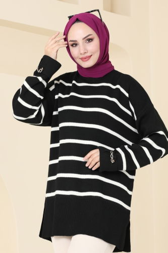 moda selvim Tunic 9565KL398 Black&Ecru - Thumbnail