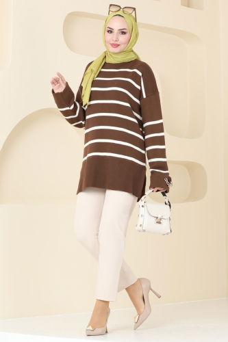 moda selvim Tunic 9565KL398 Brown&Ekru - Thumbnail