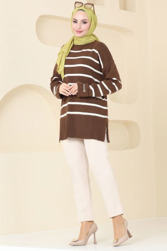 moda selvim Tunic 9565KL398 Brown&Ekru - Thumbnail